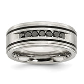 Sophia Jewelers Stainless Steel Wedding Band with Black Diamonds Engravable 9mm